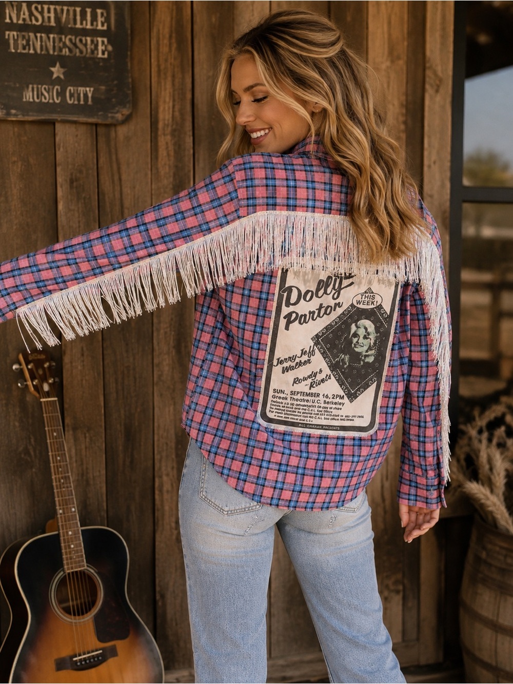 One-of-a-Kind Custom Dolly Parton Western Fringe sequin Shirt L